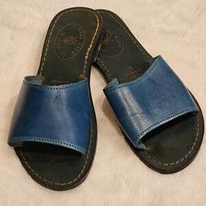 Italian Handmade Leather Slippers Blue Size 7 or 37